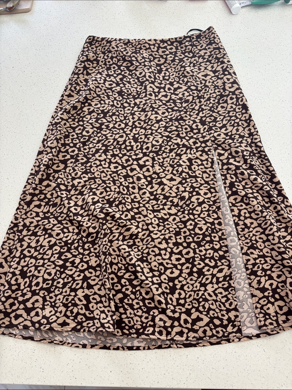 Emily Rose Leopard Print A-Line Skirt in Beige and Black